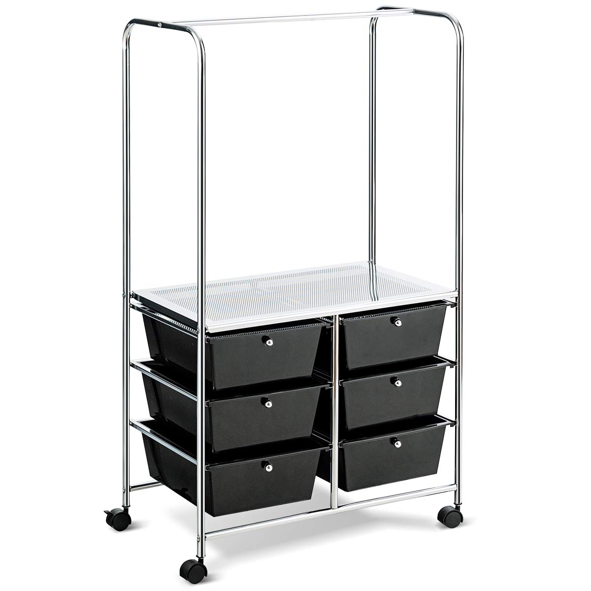 Giantex 6 Drawer Storage Cart, Office School Organizer Cart, Rolling Drawer Cart for Tools, Scrapbook, Paper or Bathroom, Storage Shelf (Black)