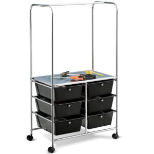 Giantex 6 Drawer Storage Cart, Office School Organizer Cart, Rolling Drawer Cart for Tools, Scrapbook, Paper or Bathroom, Storage Shelf (Black)