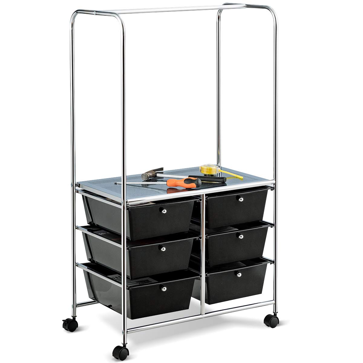 Giantex 6 Drawer Storage Cart, Office School Organizer Cart, Rolling Drawer Cart for Tools, Scrapbook, Paper or Bathroom, Storage Shelf (Black)