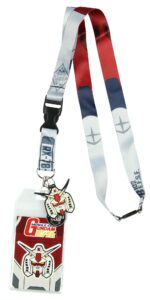 mobile suit gundam rx-78-2 lanyard id badge holder with 2" helmet rubber charm and collectible sticker
