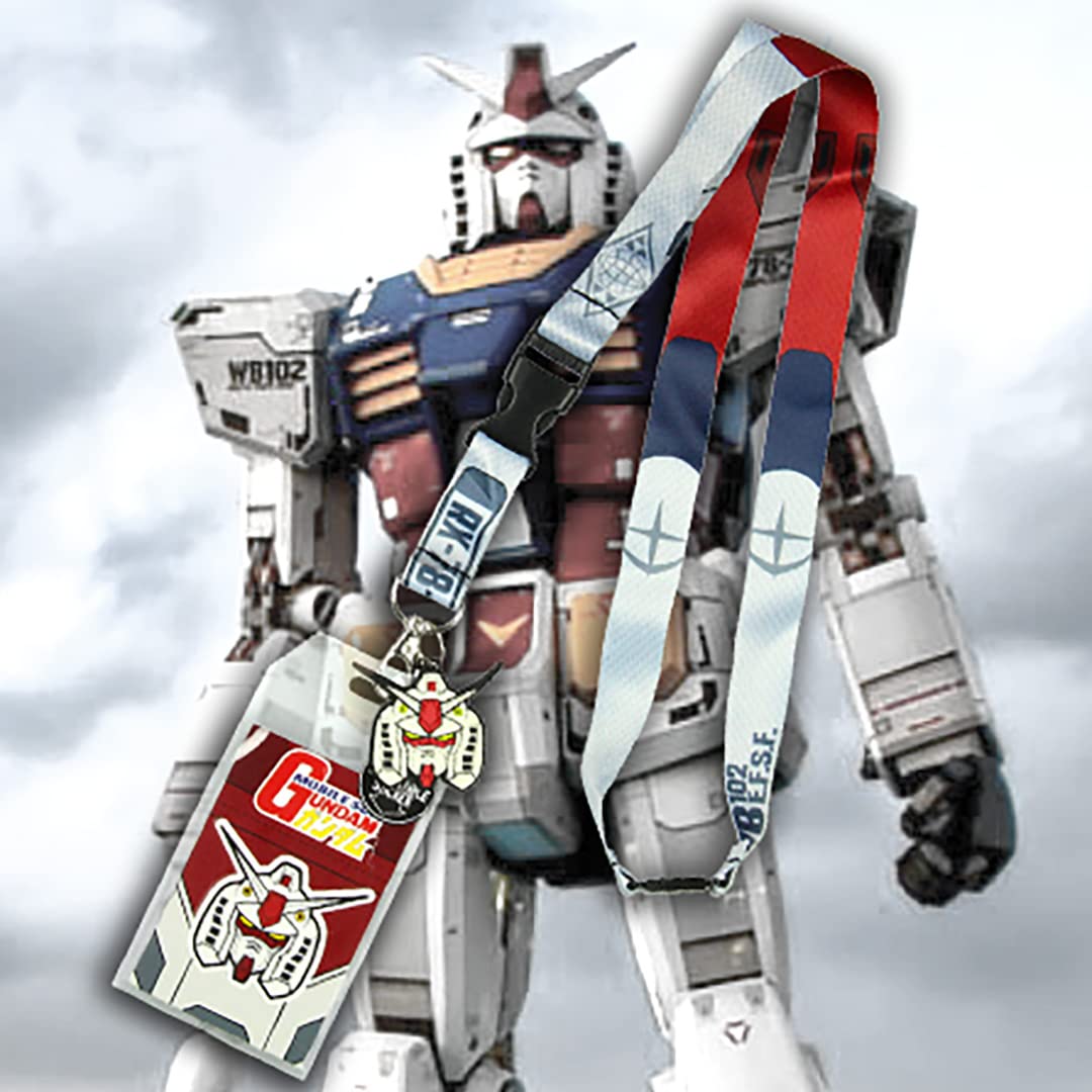 Mobile Suit Gundam RX-78-2 Lanyard ID Badge Holder with 2" Helmet Rubber Charm and Collectible Sticker