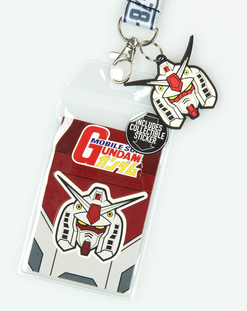 Mobile Suit Gundam RX-78-2 Lanyard ID Badge Holder with 2" Helmet Rubber Charm and Collectible Sticker