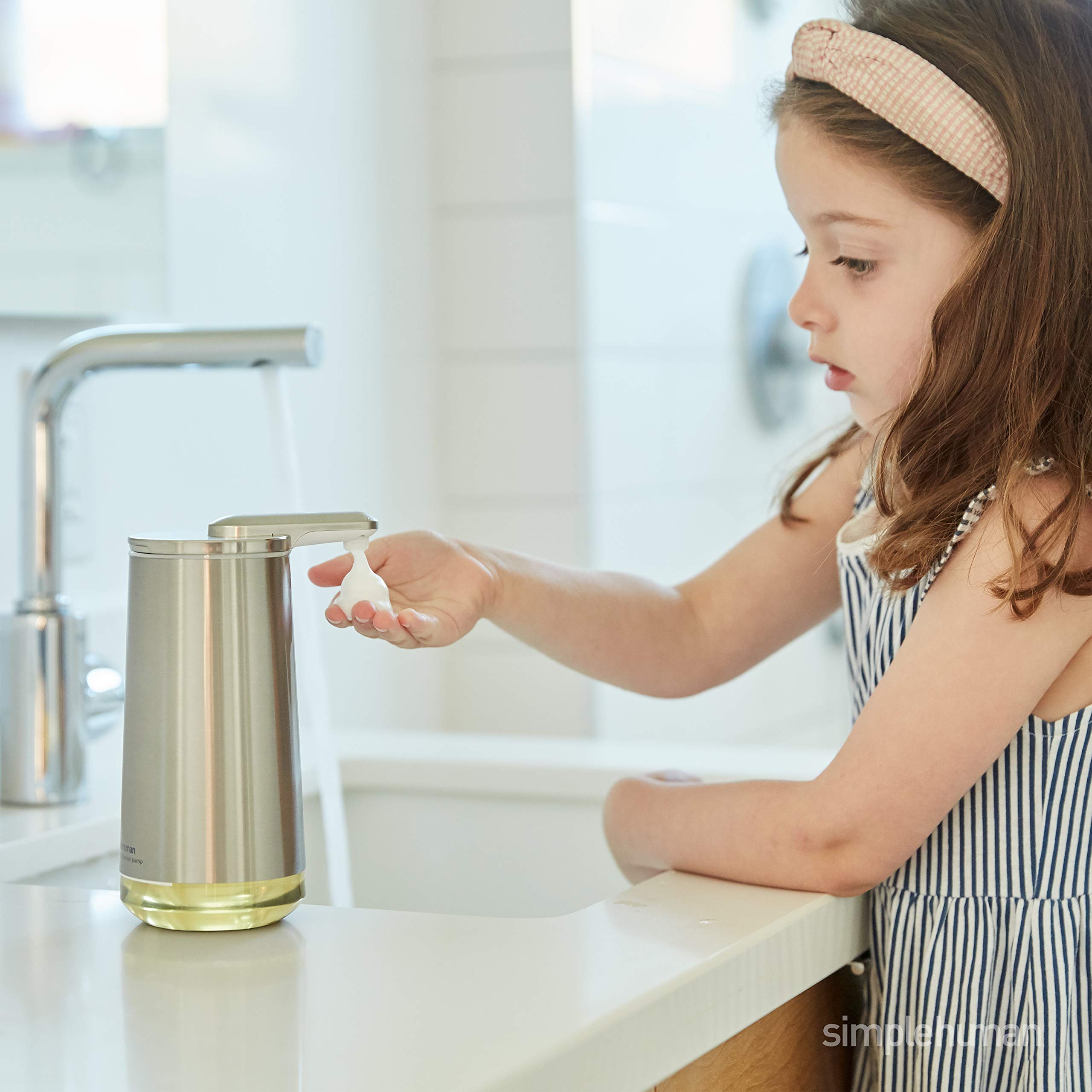 simplehuman 10 oz. Touch-Free Foam Sensor Pump Dispenser with Mandarin Orange Soap and Refillable Cartridge, Polished Stainless Steel