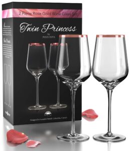 phnx phyr hand blown crystal rose gold wine glasses set 2 - stem wine glass set - long stem wine glasses - red wine glasses set of 2 - large white wine glass - stemmed wine glasses - gift packaging