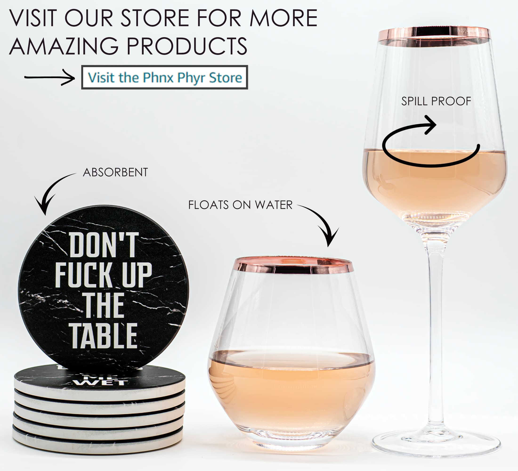 Phnx Phyr Hand Blown Crystal Rose Gold Wine Glasses set 4 - Stemless wine glass set - Stemless wine glasses - Red wine glasses set of 4 - Large white wine glass - Wedding - Gift packaging