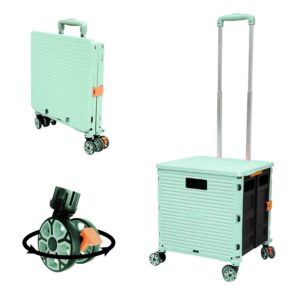 foldable utility cart portable rolling crate handcart shopping trolley collapsible 4 rotate wheels with durable heavy duty plastic telescoping handle for travel shopping moving storage office use