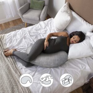 Boppy Cuddle Pregnancy Pillow, Gray Basket Weave, Comfy Body-conforming Hypoallergenic Fiber Fill and Easy-on Removable Cover, Contoured Design for Versatile Support from Pregnancy through Postpartum