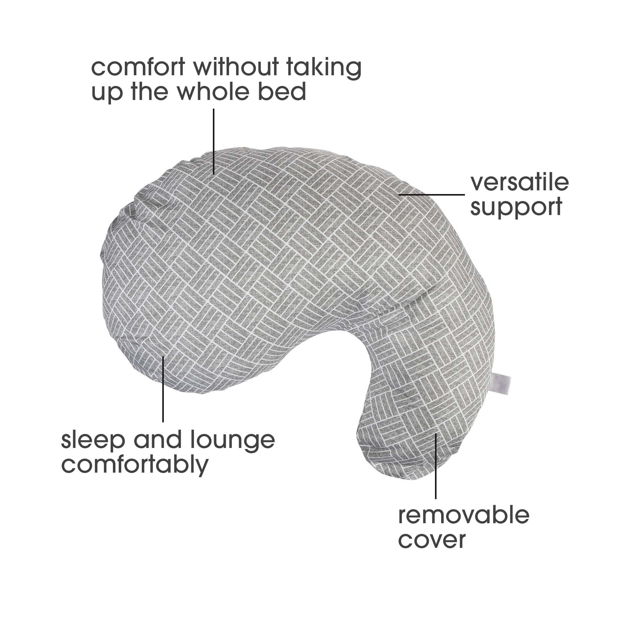 Boppy Cuddle Pregnancy Pillow, Gray Basket Weave, Comfy Body-conforming Hypoallergenic Fiber Fill and Easy-on Removable Cover, Contoured Design for Versatile Support from Pregnancy through Postpartum