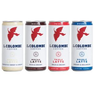 la colombe variety pack draft latte, 12x9oz - double, triple, mocha & vanilla, 100% arabica cold brew with foamy milk