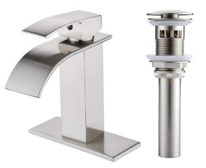 voton waterfall spout single handle bathroom faucet brushed nickel commercial modern lavatory tap with pop-up drain