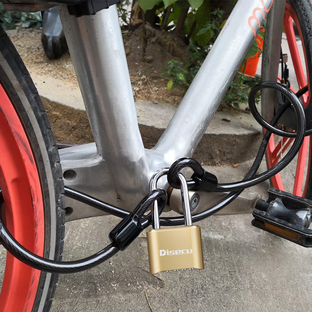 Disecu 4 Digit Heavy Duty Combination Lock 2.5 Inch Long Shackle Outdoor Waterproof Padlock for School Gym Locker, Gate, Hasp Storage, Toolbox, Fence, Case, Bike (Brass)