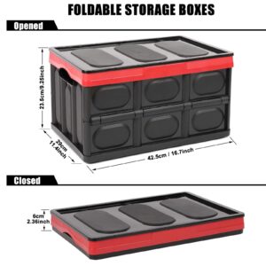 Lidded Storage Bins 2 Pack 30L Collapsible Storage Box Crates Plastic Tote Storage Box Container Stackable Folding Utility Crates for Clothes Books,Snack, Fruits Vegetables Grocery Storage Bin-Black