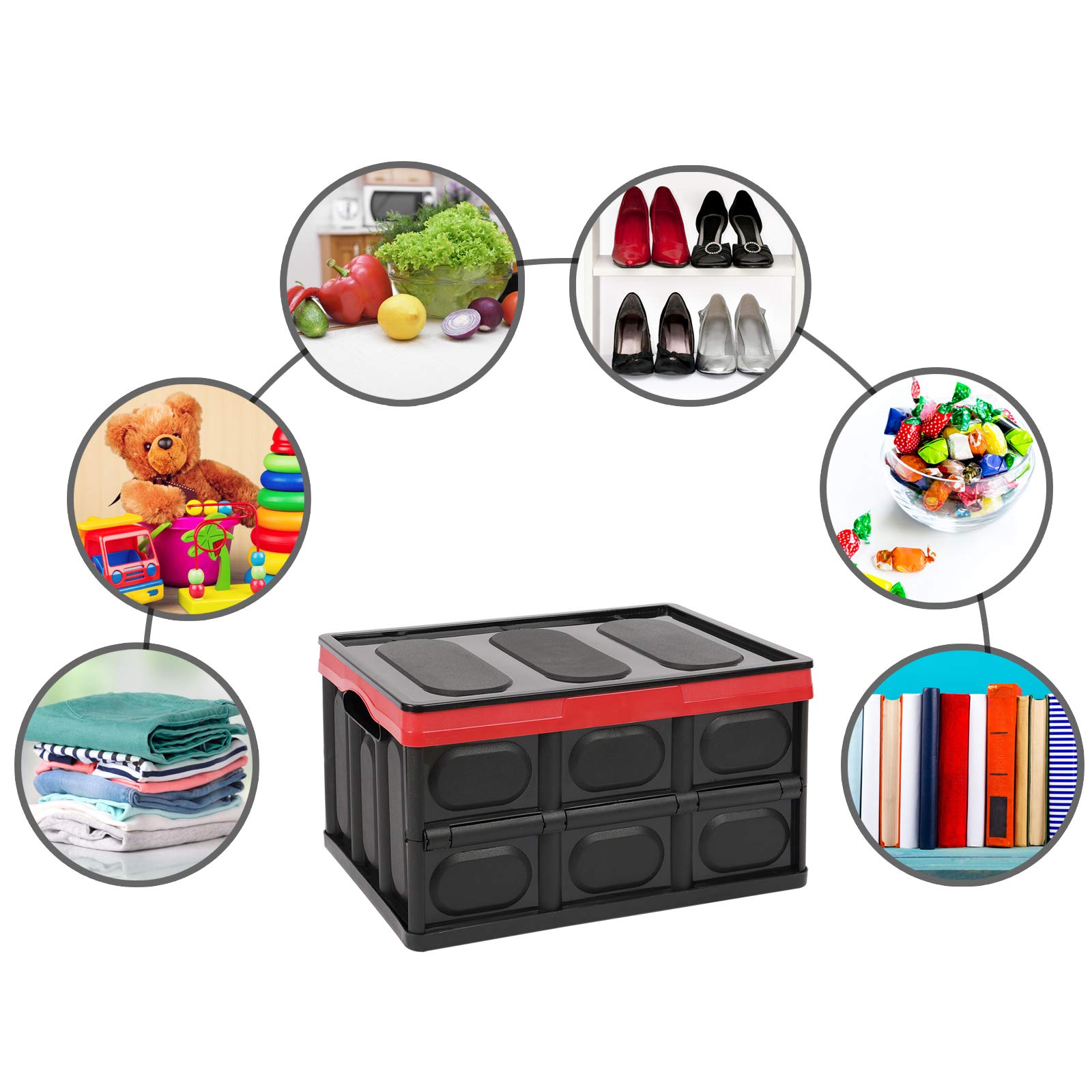 Lidded Storage Bins 2 Pack 30L Collapsible Storage Box Crates Plastic Tote Storage Box Container Stackable Folding Utility Crates for Clothes Books,Snack, Fruits Vegetables Grocery Storage Bin-Black