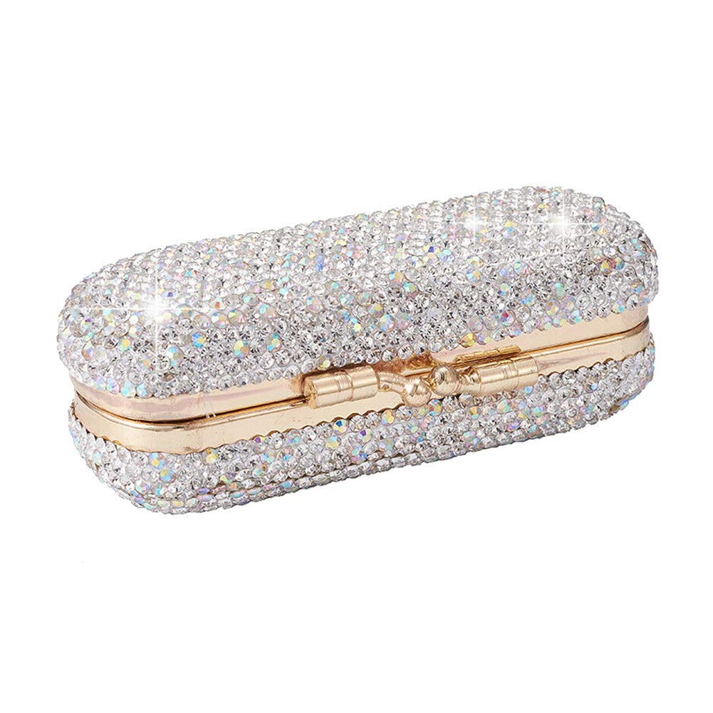 CALIDAKA Lipstick Case Holder with Mirror Crystal Lipstick Organizer for Travel Ladies Fashion Portable Glitter Shiny Diamonds Rhinestone Clip Holder Luxury Lip Gloss Makeup Storage Bag