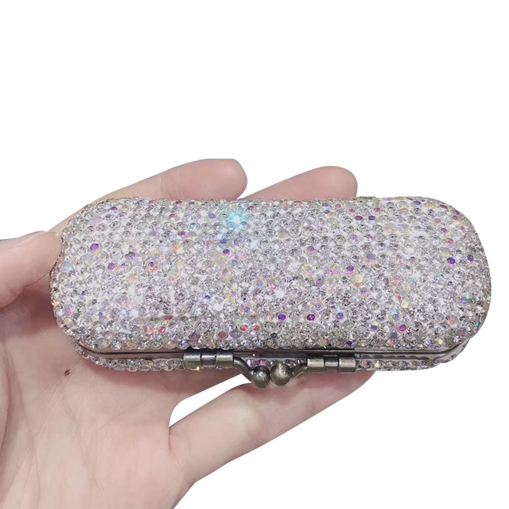 CALIDAKA Lipstick Case Holder with Mirror Crystal Lipstick Organizer for Travel Ladies Fashion Portable Glitter Shiny Diamonds Rhinestone Clip Holder Luxury Lip Gloss Makeup Storage Bag