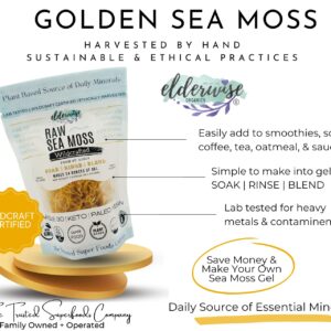 Elderwise Raw Sea Moss | Organic Seamoss Makes 20oz of Gel | Wildcrafted Golden Sea moss | Raw & Non GMO Certified | Sundried | Mineral and Vitamin Rich | Golden