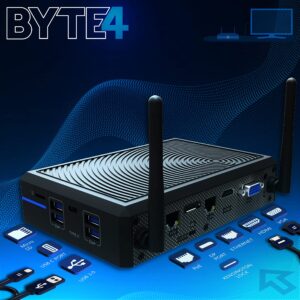 AZULLE Byte4 Essential Fanless Mini Desktop PC 4GB/64GB - Business & Home Powerful Portable Computer, WiFi, Ethernet Port, Windows 10 Pro, Media Center