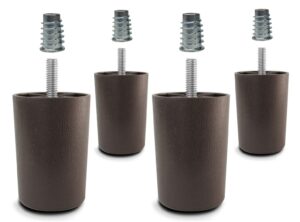 elegent upholstery 3" inch universal brown plastic sofa furniture legs includes threaded furniture inserts, 5/16"-18 bolt - set of 4