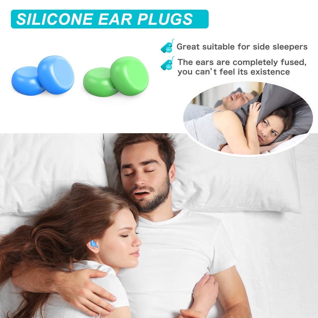 Silicone Ear Plugs for Sleeping Swimming,Reusable Moldable Noise Cancelling Earplugs for Shooting Range, Swimmers, Snoring, Airplanes, Travel, Work, Studying, (16-Pillows)