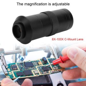 8X to 100X C Mount CCD Microscope Lens, Digital Industry Microscope Camera Lens 25mm Zoom Adjustable Magnification