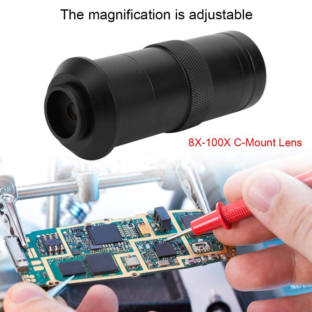 8X to 100X C Mount CCD Microscope Lens, Digital Industry Microscope Camera Lens 25mm Zoom Adjustable Magnification