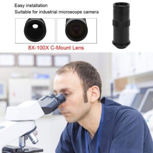 8X to 100X C Mount CCD Microscope Lens, Digital Industry Microscope Camera Lens 25mm Zoom Adjustable Magnification