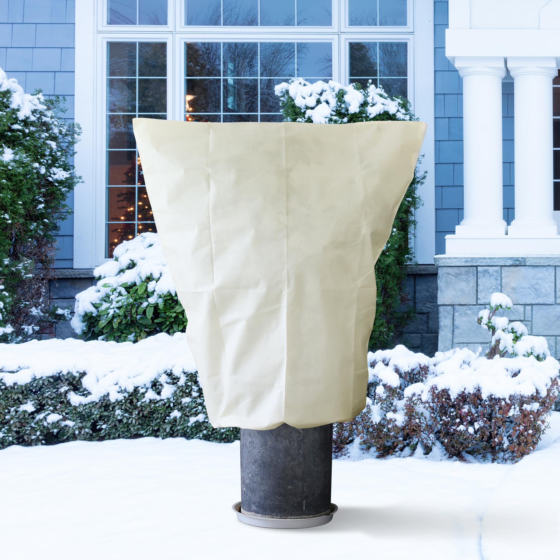 Plant Covers Freeze Protection Winter: 2.4oz 3.9 x 5.9 Ft Tree Covers Freeze Blanket Bags - Outdoor Plants Protector for Garden Shrub Rose Covering Beige