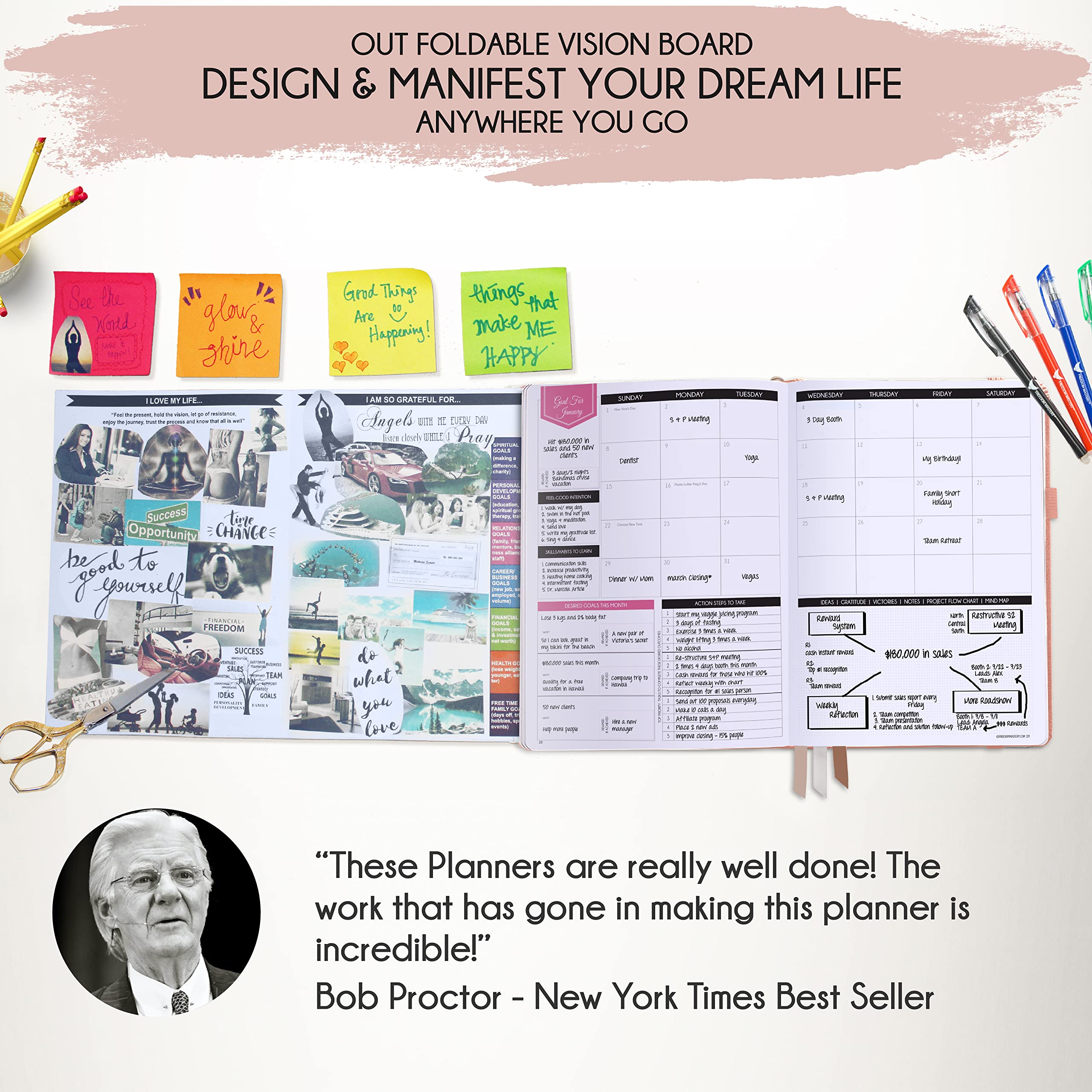 Manifestation Planner - Undated Deluxe Weekly & Monthly Life Planner to Achieve Your Goals, A 12 Month Journey to Increase Productivity, Organizer & Gratitude Journal & Stickers - B5 (10.1"x7.2")