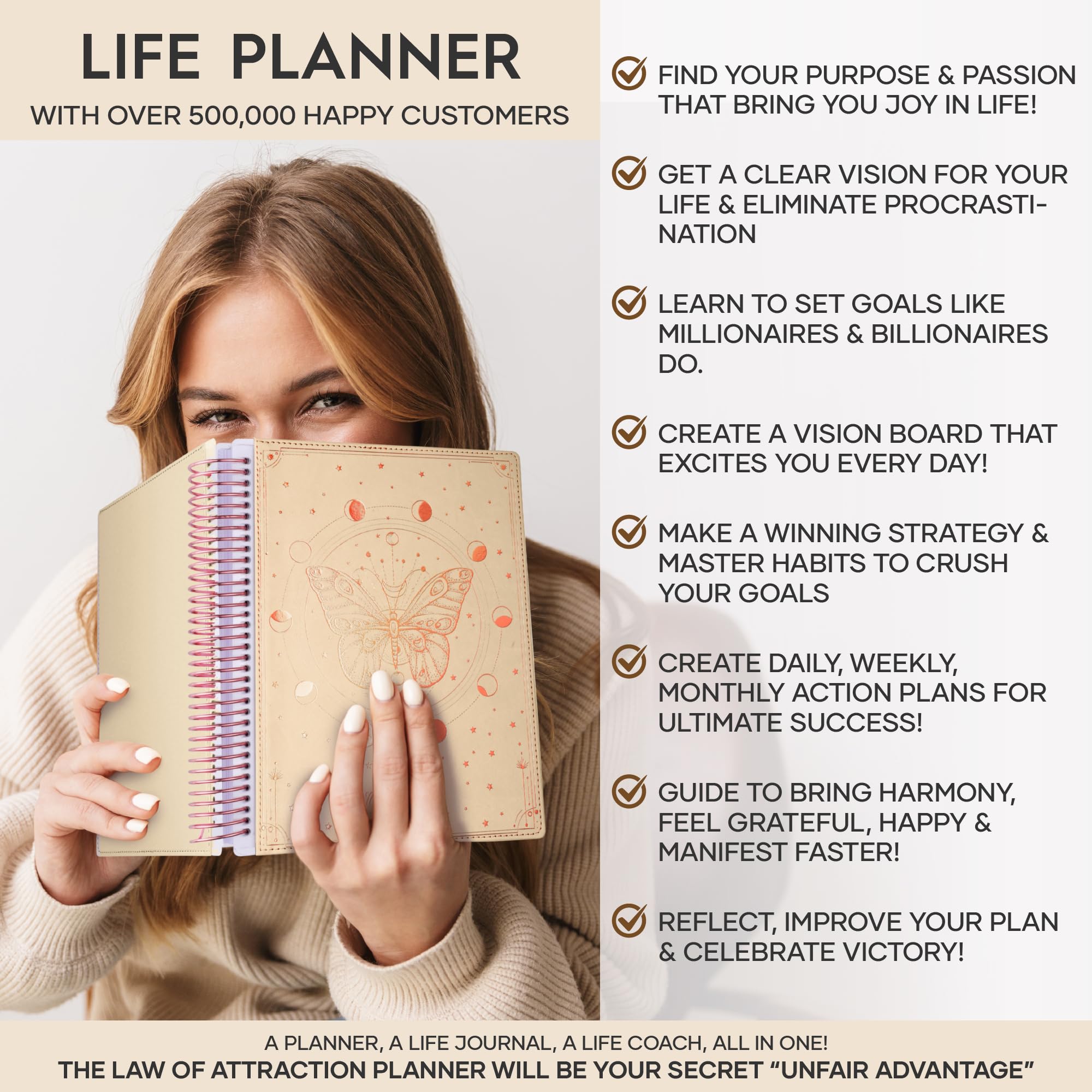 Manifestation Planner - Undated Deluxe Weekly & Monthly Life Planner to Achieve Your Goals, A 12 Month Journey to Increase Productivity, Organizer & Gratitude Journal & Stickers - B5 (10.1"x7.2")