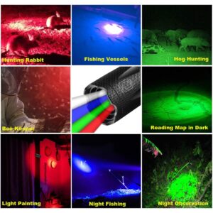 DaskFire 4 Colored Flashlight with RGB Lights, Rechargeable Battery, Charger, Bracelet, High Lumen Zoomable Emergency Torch Multipurpose for Kids Camping Hunting Fishing Hiking Gear