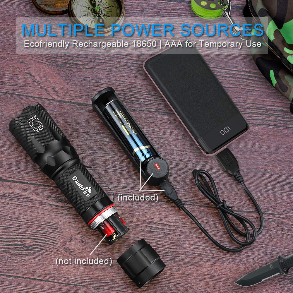 DaskFire 4 Colored Flashlight with RGB Lights, Rechargeable Battery, Charger, Bracelet, High Lumen Zoomable Emergency Torch Multipurpose for Kids Camping Hunting Fishing Hiking Gear