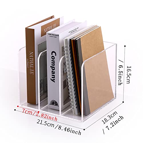 SANRUI Clear Acrylic Magazine File Holder Desk Organizer for Office Organization and Storage with 3 Vertical Compartments 8 1/2''x7 1/5''x 6 1/2'' Transparent