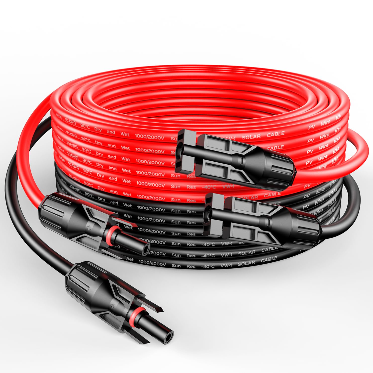 RICH SOLAR 10 Gauge 10AWG One Pair 30 Feet Red + 30 Feet Black Solar Panel Extension Cable Wire with Female and Male Connectors (30FT 10AWG)