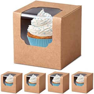 shallive kraft cupcake boxes individual 60 pcs with inserts, cocoa bomb packaing single brown cupcake containers paper 3.5" holders for cookies, pastries,wedding baby shower birthday graduation