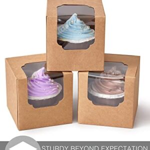Shallive Kraft Cupcake Boxes Individual 60 Pcs with Inserts, Cocoa Bomb Packaing Single Brown Cupcake Containers Paper 3.5" Holders for Cookies, Pastries,Wedding Baby Shower Birthday Graduation