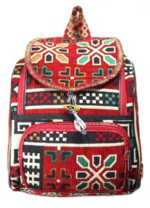 aysesa turkish rug backpack multi pocket handmade stylish designer daypack ethnic handwoven carpet bag for travellers boho hippie bag (red, rug)