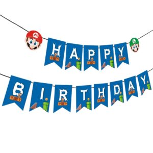birthday banner for mario, video games birthday theme party supplies,video games birthday party decoration
