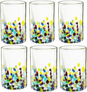 mexican confetti drinking glasses - set of 6 - confetti rocks 16 oz drinking glasses, set of 6, mexican handmade multicolor glassware, recycled glass, lead & toxin free, dishwasher safe glassware