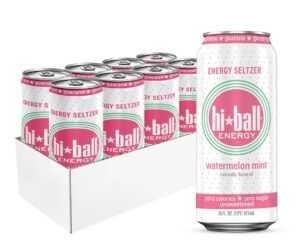 hiball energy seltzer water, caffeinated sparkling water made with vitamin b12 and vitamin b6, sugar free ,16 fl oz (pack of 8), watermelon