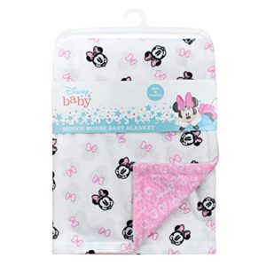 cudlie disney baby girl mine mouse baby blanket double sided mink with pink minnie print (30x40)