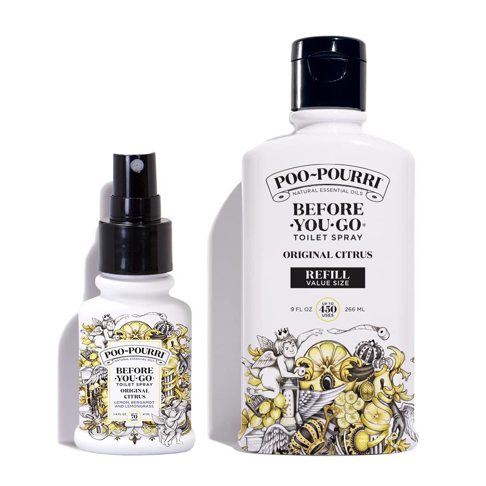 Poo-Pourri Original Citrus 9-Ounce Refill Bottle and 1.4-Ounce Refillable Bottle Original Citrus