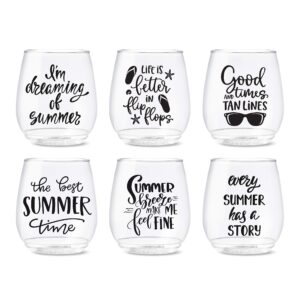 tossware pop 14oz vino summer sips 2 series, set of 6, premium quality, recyclable, unbreakable & crystal clear plastic wine glasses