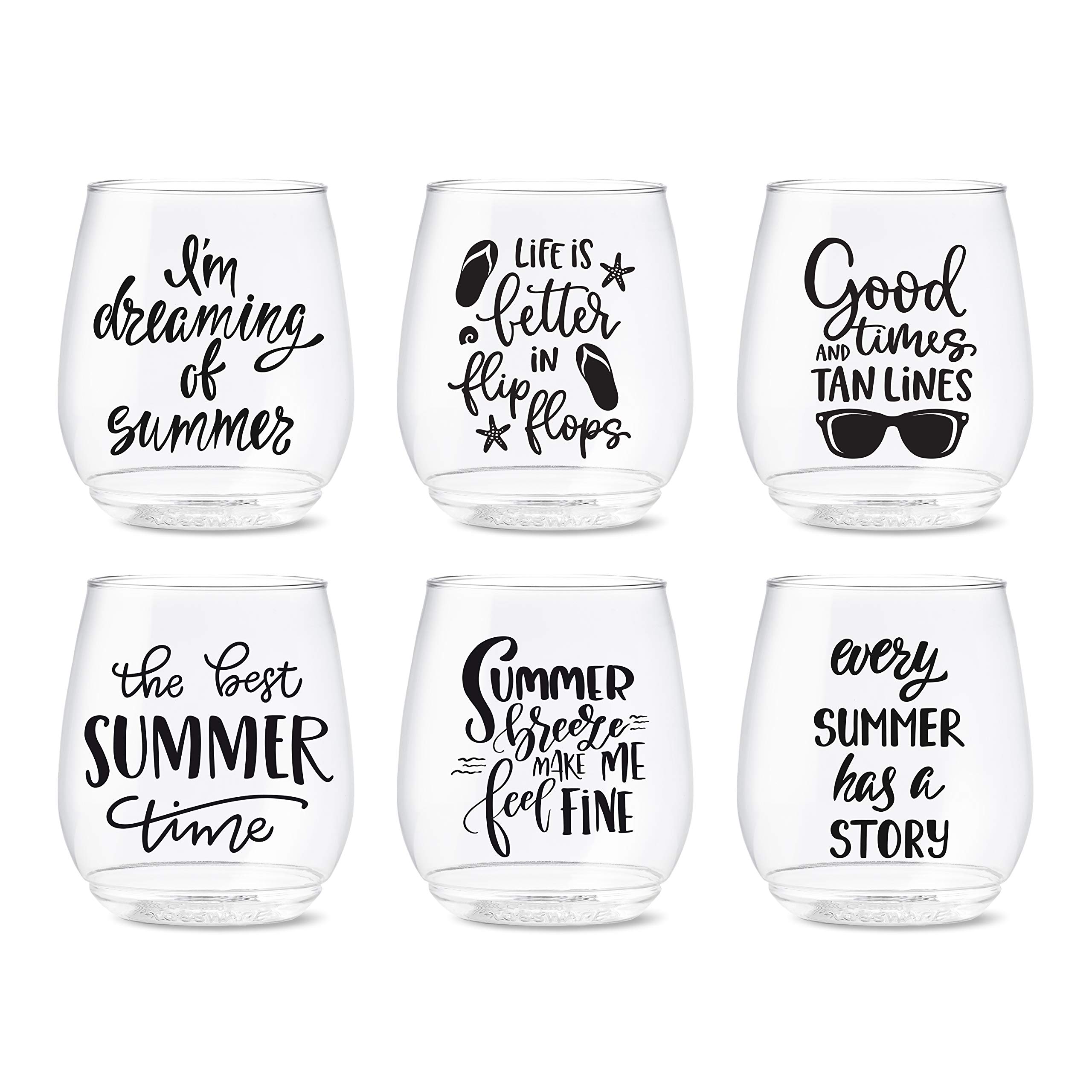 TOSSWARE POP 14oz Vino Summer Sips 2 Series, SET OF 6, Premium Quality, Recyclable, Unbreakable & Crystal Clear Plastic Wine Glasses