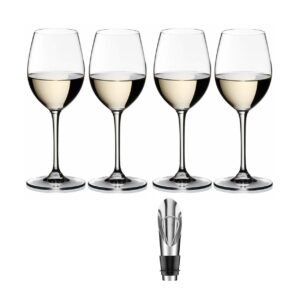 riedel vinum sauvignon blanc or dessertwine glasses 4 pack bundle with wine pourer with stopper (2 items)