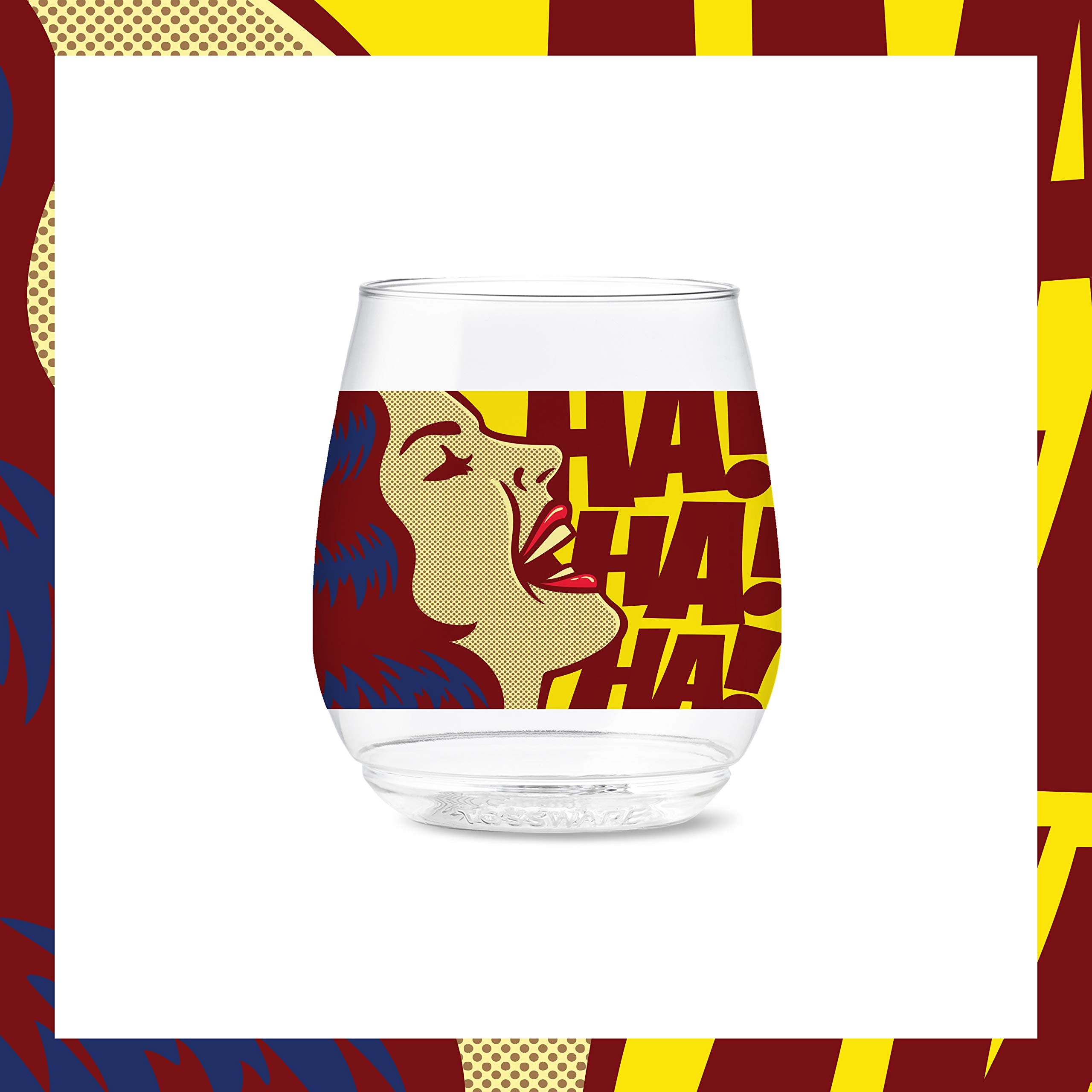 TOSSWARE POP 14oz Vino Pop Art Comic Series, SET OF 6, Premium Quality, Recyclable, Unbreakable & Crystal Clear Plastic Wine Glasses