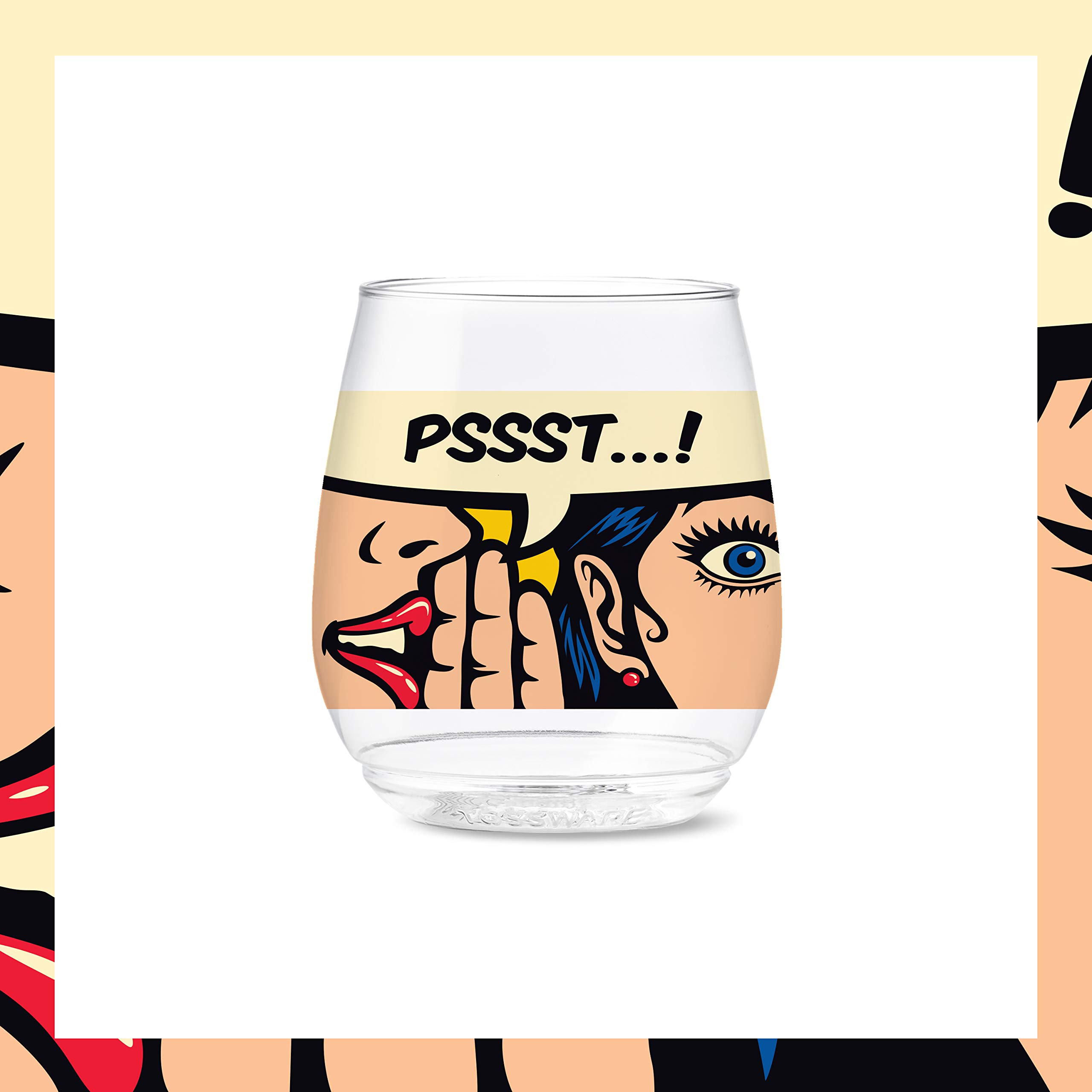 TOSSWARE POP 14oz Vino Pop Art Comic Series, SET OF 6, Premium Quality, Recyclable, Unbreakable & Crystal Clear Plastic Wine Glasses