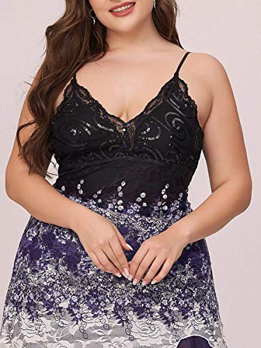 Ever-Pretty Women's Tea Length Lace A-line Dress for Weddings Plus Size Midi Cocktail Dress Purple US20