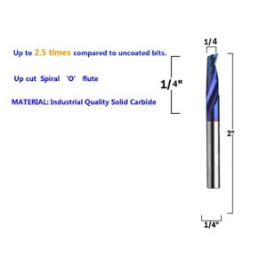 1/4" Diameter O Single Flute Upcut Spiral End Mill CNC Router Bit with NACO Coating - 1/4" Shank Plastic Cutting 1/4 D x 1 CH x 1/4 SHK x 2-1/2 Inch Long with Mirror Finish UT144