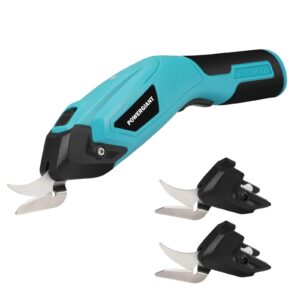 electric scissors cordless, powergiant electric scissors for cutting fabric, cardboard, crystal plate, cloth, leather, carpet, paper- electric shears cutting tools/cutter with 2 extra blades (blue)