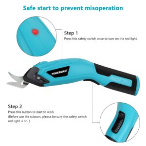 Electric Scissors Cordless, POWERGIANT Electric Scissors for Cutting Fabric, Cardboard, Crystal Plate, Cloth, Leather, Carpet, Paper- Electric Shears Cutting Tools/Cutter with 2 Extra Blades (Blue)